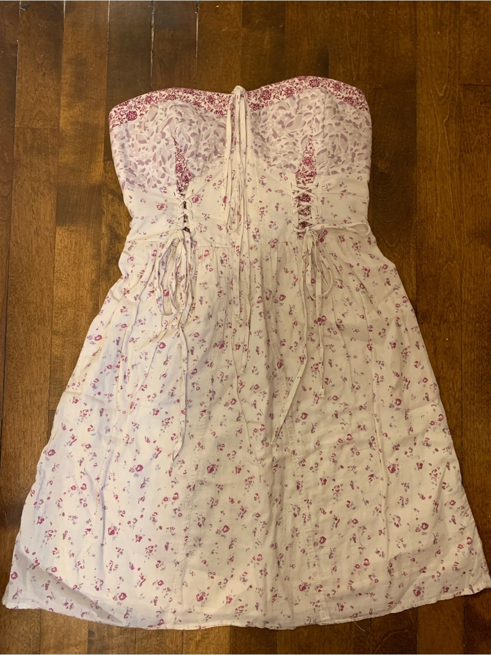 American Eagle Outfitters Strapless Cream Dress with Pink Floral Print